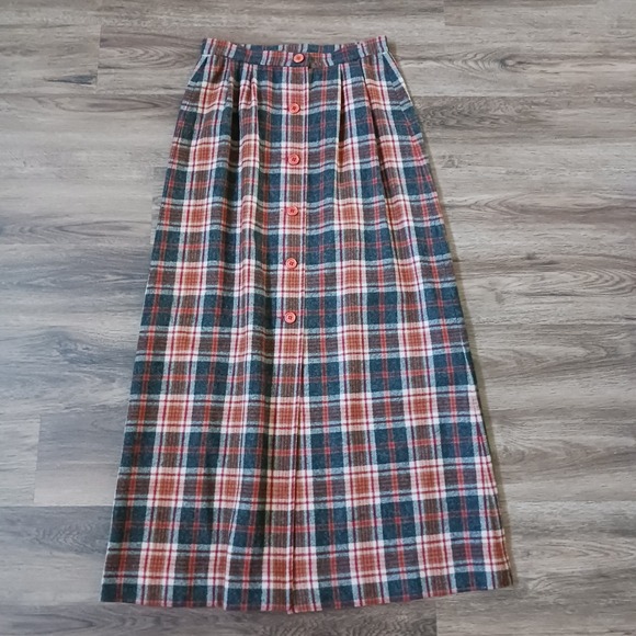 Pendleton Dresses & Skirts - Vintage Pendleton Wool Plaid Maxi Skirt Red Green Button Front Size 14
